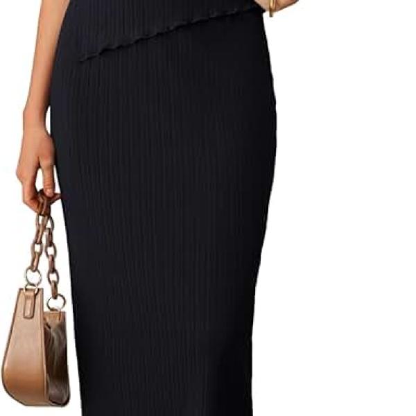 GRACE KARIN Women's Business Work Dress Sleeveless Two Piece Dress Set 2024 Summer Crewneck Tank Tops Knit Maxi Dress