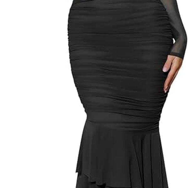 Elegant Ruched Bodycon Evening Dresses for Women Cocktail Party Formal Maxi Mermaid Dress