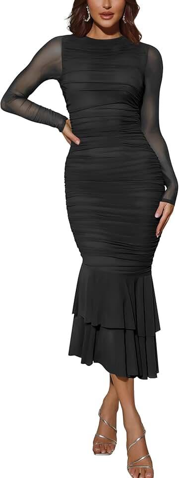 Elegant Ruched Bodycon Evening Dresses for Women Cocktail Party Formal Maxi Mermaid Dress