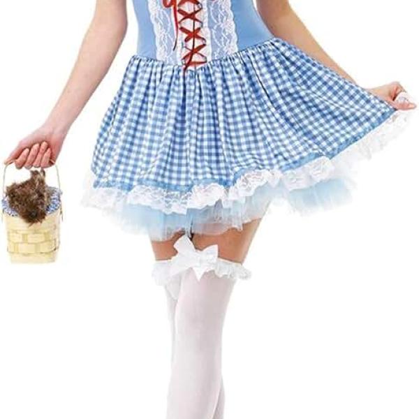 Women Dorothy Dress Halloween Dress Up Costume Girls Cosplay Costume Blue Gingham Dress for Party