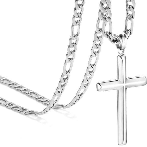 Cross Necklace for Men and Women-Stainless Steel Figaro Necklace,18K Gold Plated/Silver Cross