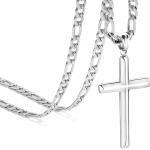 Cross Necklace for Men and Women-Stainless Steel Figaro Necklace,18K Gold Plated/Silver Cross