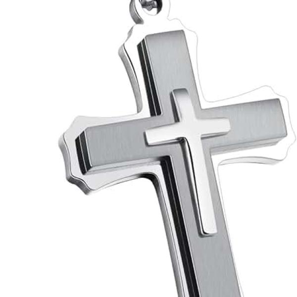 OLEVS Mens Cross Pendant Necklace Large Stainless Steel Cross Pendant Necklace for Men Women