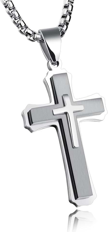 OLEVS Mens Cross Pendant Necklace Large Stainless Steel Cross Pendant Necklace for Men Women