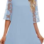 3/4 Sleeve Dress for Women Shift Cute Summer Tunic Floral Lace Dresses