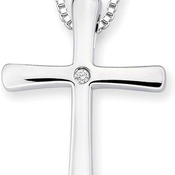 Boston Bay Diamonds .925 Sterling Silver Cross Pendant Necklace with Genuine Diamonds |