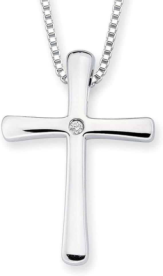 Boston Bay Diamonds .925 Sterling Silver Cross Pendant Necklace with Genuine Diamonds |