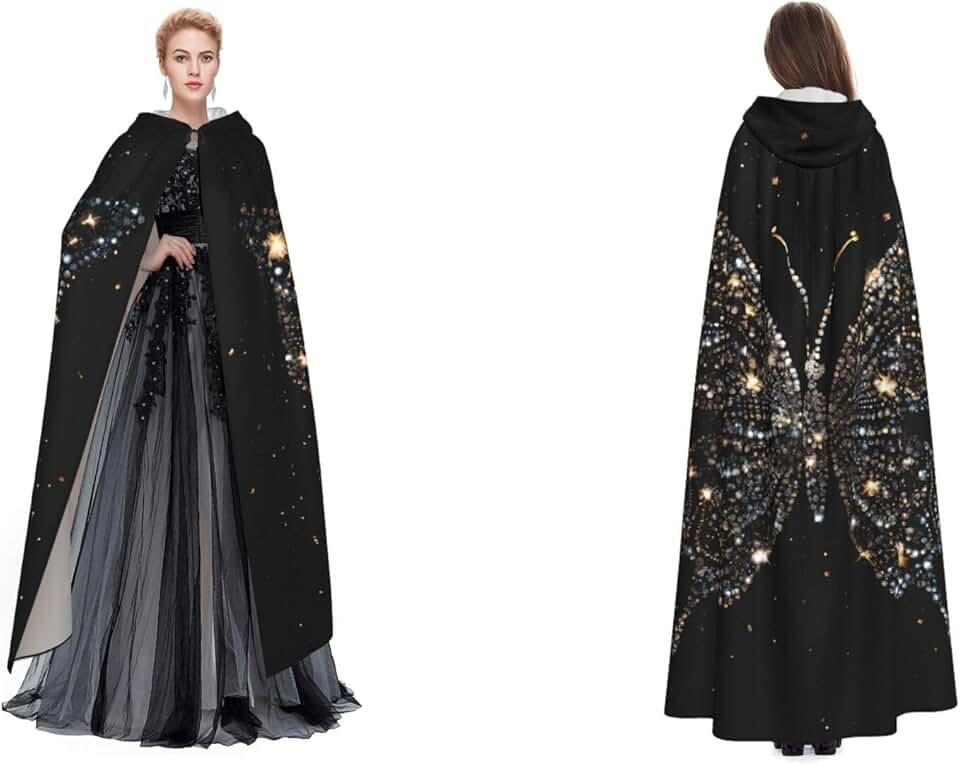 (Rhinestone Butterfly) Adult Full Length Hooded Cape Mystic Hooded Cloak For Halloween Party