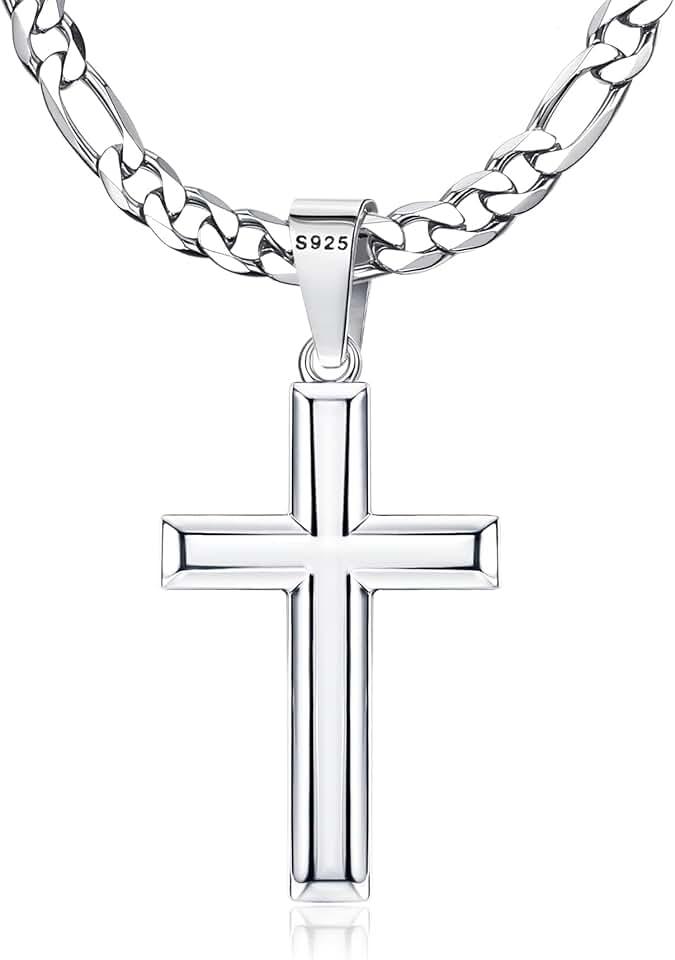 MILACOLATO Cross Necklace for Men Women : Solid 925 Sterling Silver Cross Pendant Beveled Edge with