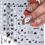 Halloween Nail Stickers, 6 Sheets Black Ghost Nail Decals 3D Self-Adhesive Pumpkin Witches Bat