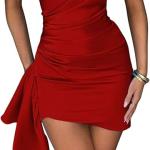 Women's Satin One Shoulder Ruched Bodycon Sleeveless Mini Club Party Dress