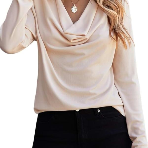 EVALESS Womens Tops 2024 Fall Formal Cowl Neck Shirts Long Sleeve Teacher Clothes Office Business Dressy Casual Outfits