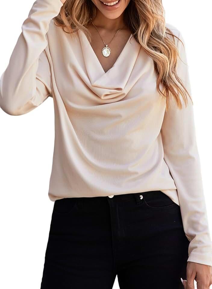 EVALESS Womens Tops 2024 Fall Formal Cowl Neck Shirts Long Sleeve Teacher Clothes Office Business Dressy Casual Outfits