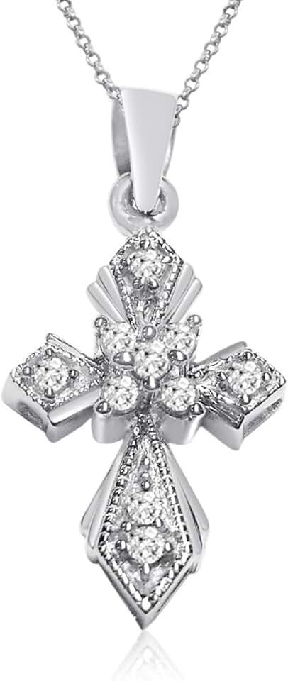 1/10 CTTW Diamond Cross Pendant in 10KT White Gold