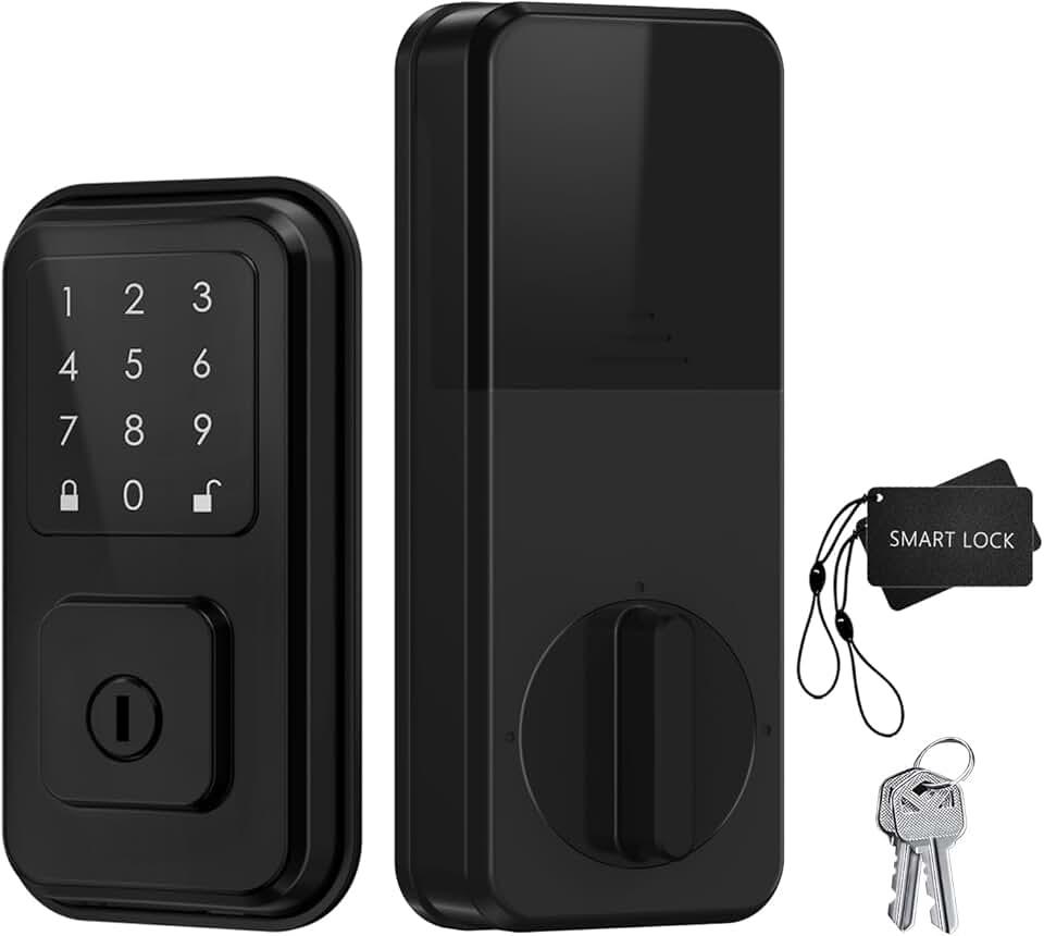 Keyless Entry Door Lock, Touchscreen Smart keypad deadbolt Lock with Fob, Passcode, Keys Unlock,