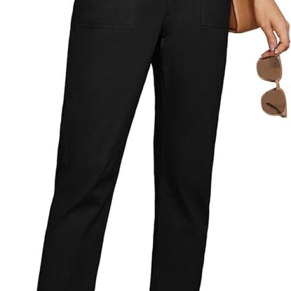 GRACE KARIN Women's Cropped Work Pants High Waisted Business Casual Tapered Leg Trousers with Pockets