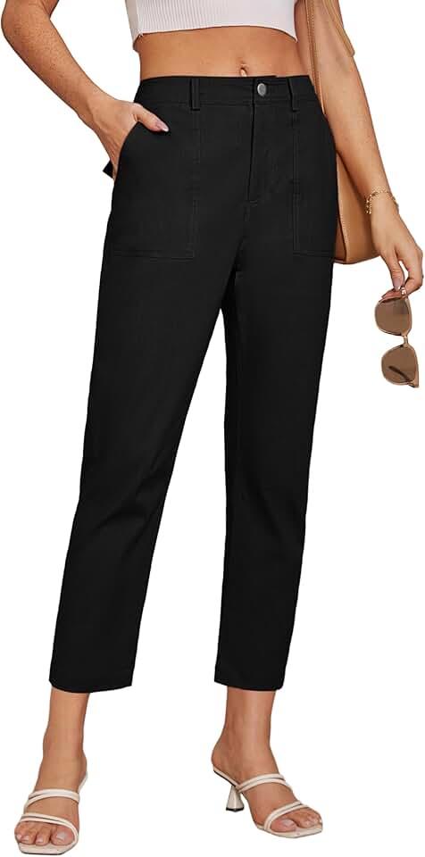 GRACE KARIN Women's Cropped Work Pants High Waisted Business Casual Tapered Leg Trousers with Pockets