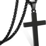 RS Cross Necklace for Men Boys Women 16-24 Inches Stainless Steel Cross Pendant Chain Religious Gift