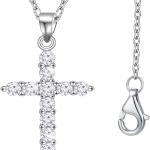 Sterling Silver Cross Necklace Gold Plated,5A CZ Diamond Infinite Elements,18"+2" Silver