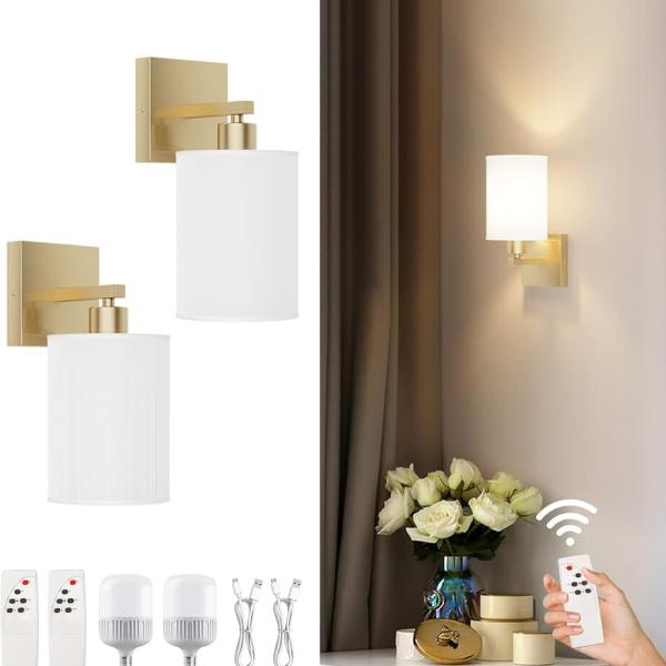 Tipace Battery Operated Wall Sconce Set of 2,Gold Rechargeable Wall Lights with Dimmable Detachable