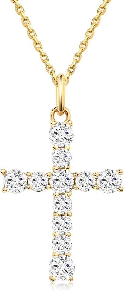 S.Leaf Cross Necklace for Women Cross Chain Necklace Sterling Silver Cubic Zirconia Gold Cross