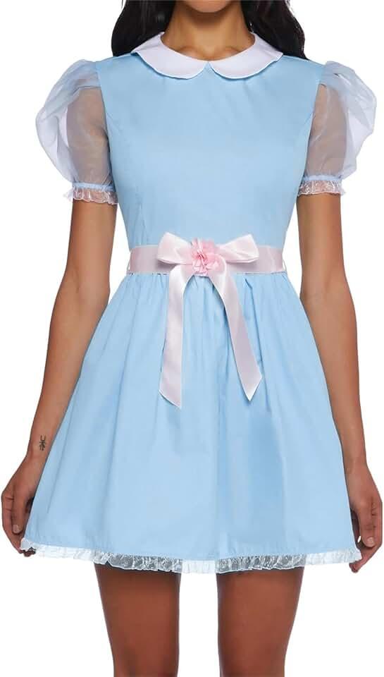 Halloween Creepy Grady Twins Costume for Women Blue Babydoll Dress The Shining Twins Costume