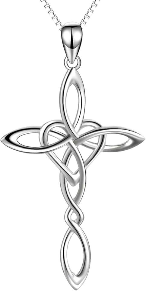 Celtic Knot Cross Pendant Necklace Sterling Silver Religious Irish Infinity Love Heart Irish