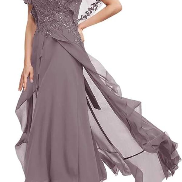 Mother of The Bride Dresses Sequins V Neck Short Sleeve Evening Gown High Low Chiffon Wedding Guest Dresses