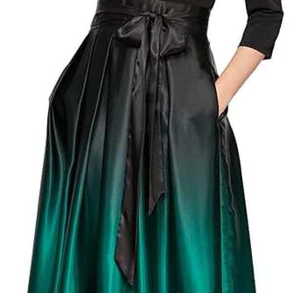 Women's Long Satin Mother of The Bride Dress with Pockets, Formal Party Gown (Petite and Regular Sizes)