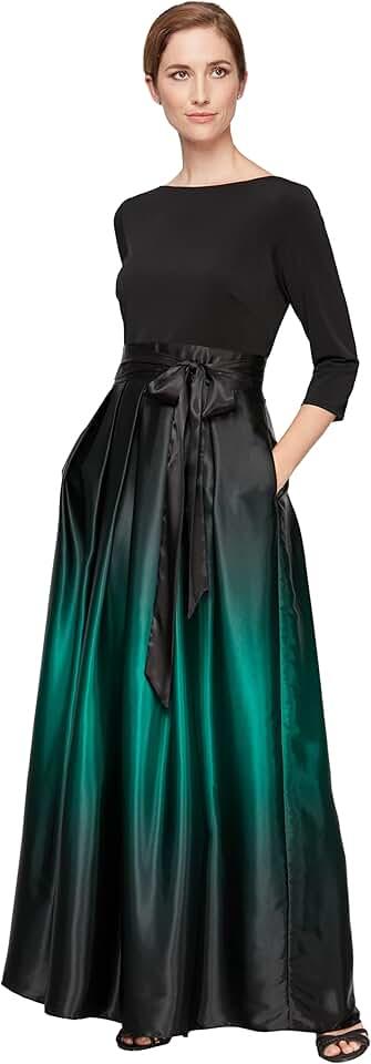 Women's Long Satin Mother of The Bride Dress with Pockets, Formal Party Gown (Petite and Regular Sizes)