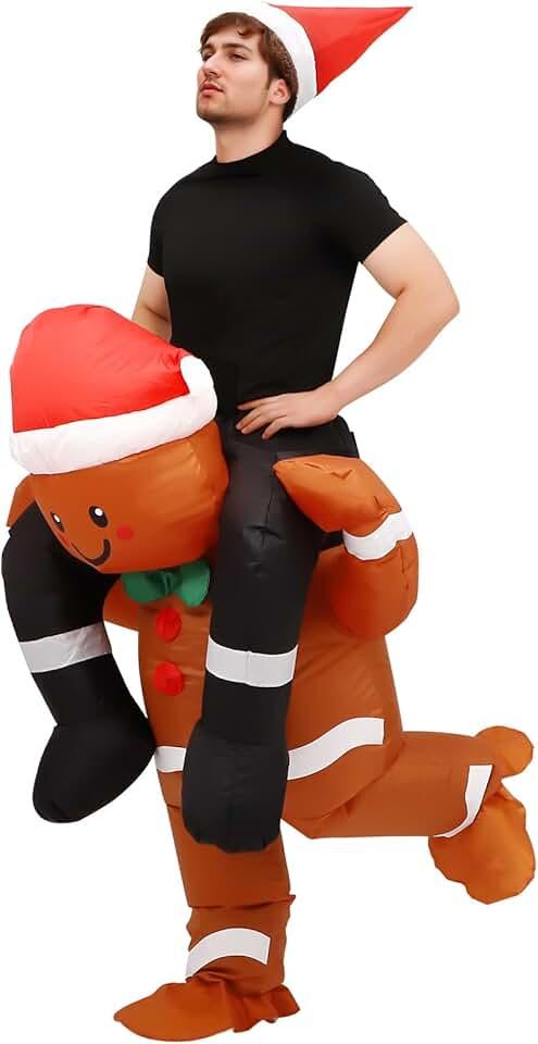 Inflatable Gingerbread Costume Christmas Inflatable Costume for Adults, Blow Up Ride On Gingerbread