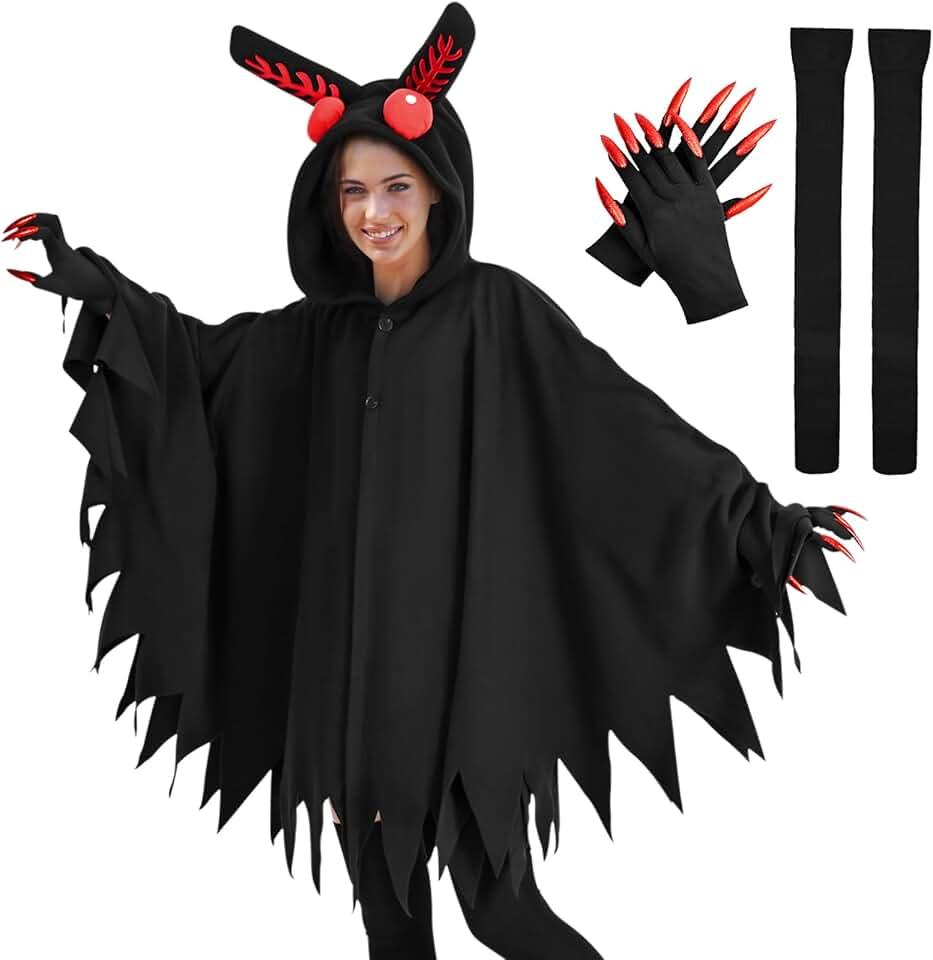 3Pcs Mothman Halloween Costume include Socks, Gloves, Halloween Mothman Cosplay Party for Women Men