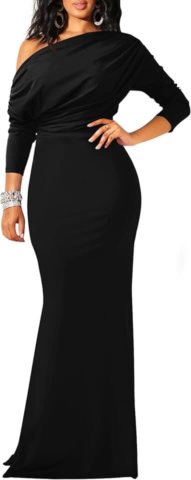 Women's Sexy Elegant Long Sleeve Off Shoulder Bodycon Long Evening Formal Dress