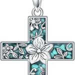 Turquoise Cross Necklace for Women 925 Sterling Silver 12 Month Birth Flower Cross Pendant