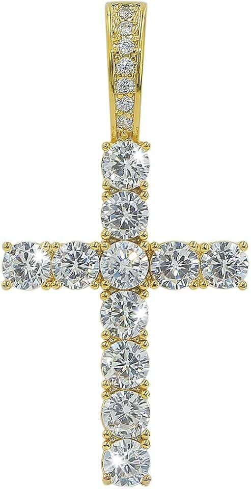 JINAO Cross Chain for Men Gold Cross Necklace 14K Gold Plated Large Nail Cross Chain Iced out CZ