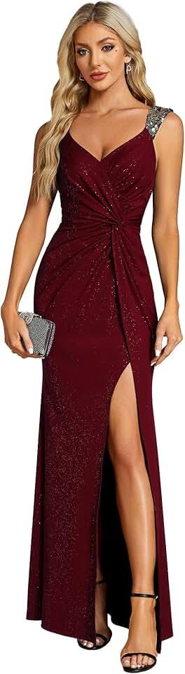 Women's V Neck Bodycon Sleeveless Split Maxi Evening Dresses 01888