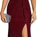 Women's V Neck Bodycon Sleeveless Split Maxi Evening Dresses 01888