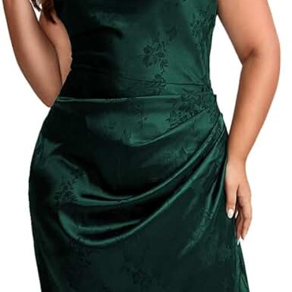 Women's Plus Size Satin Spaghetti Strap Cowl Neck Wrap Party Cami Dress