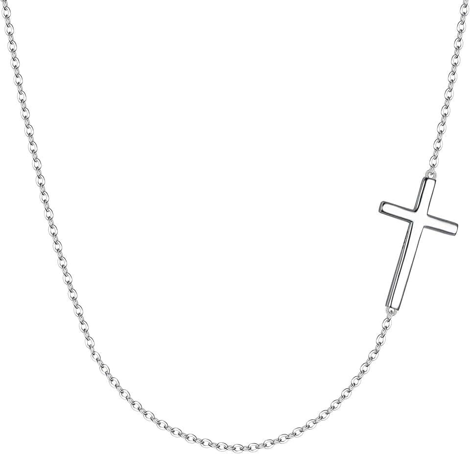 EVER FAITH 925 Sterling Silver Simple Sideways Cross Pendant Choker Necklace Birthday/Mothers