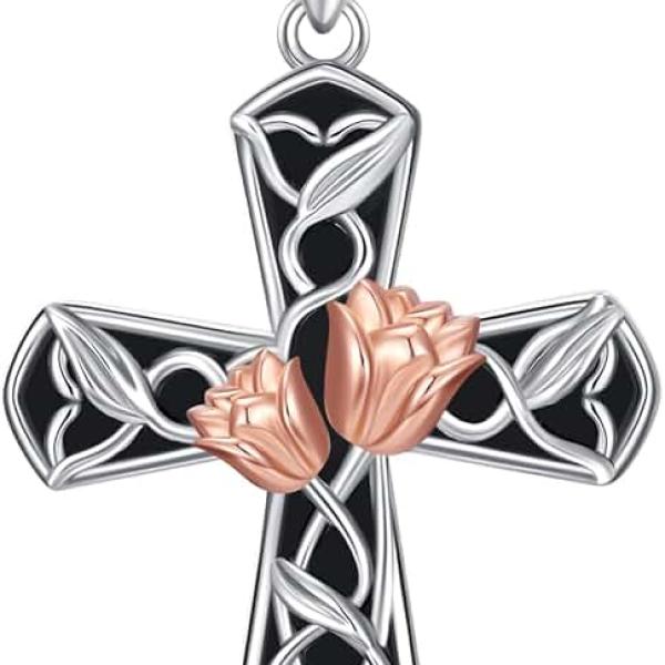 Gothic/Virgin Mary/Heart/Flower Cross Necklace for Men Women 925 Sterling Silver Faith Cross