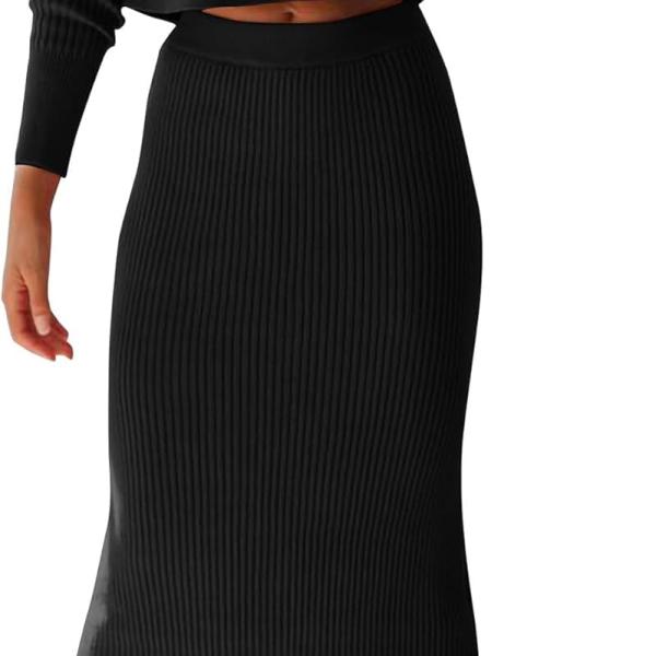 PRETTYGARDEN Women's Fall 2 Piece Sweater Set Rib Knit Long Sleeve Crop Top Maxi Bodycon Skirt Casual Winter Outfits