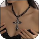 Pearl Cross Necklaces Gothic Cross Pendant Necklace Chunky Cross Necklace Punk Pearl Charm Necklace