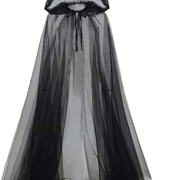 Halloween Ghost Costume Haunted Hooded Cape Costume Black Capes for Women Cosplay Party Bride