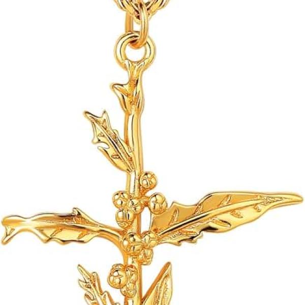 MEVECCO Gold Birth Flower Cross Necklace for Women 12 Month Faith Pendent 18K Gold Plated 2MM Twist