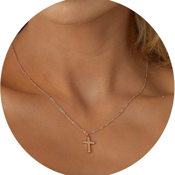 Tewiky Cross Necklace for Women-14K Gold/Sterling Silver Plated Cross Necklaces Simple Cute Layered