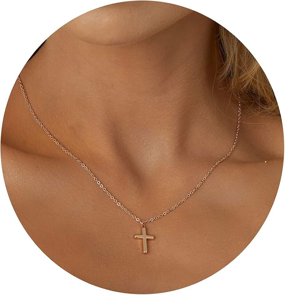 Tewiky Cross Necklace for Women-14K Gold/Sterling Silver Plated Cross Necklaces Simple Cute Layered