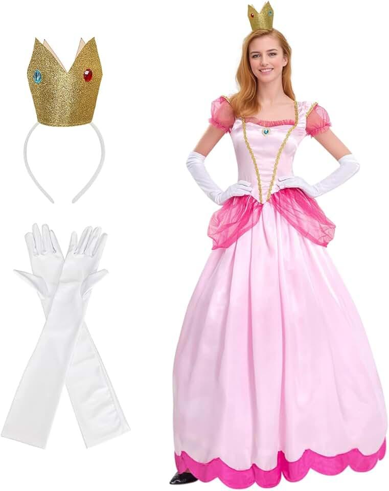 Princess Peach Costume Adult Women Dress for Halloween Cosplay Dress Up