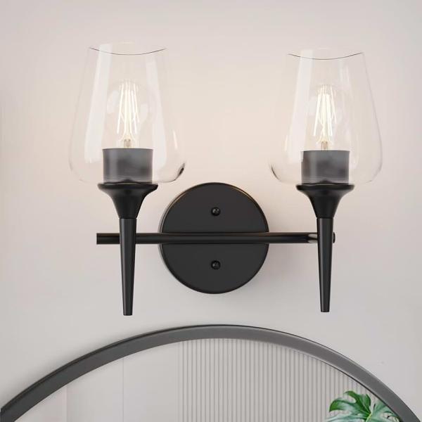 Bathroom Vanity Light Fixture, 2 Light Modern Black Vanity Lighting fixtures, Bathroom Lighting