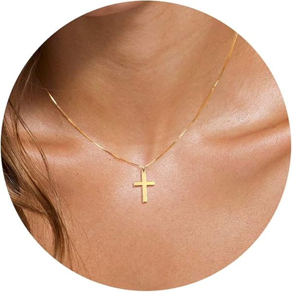 DEARMAY Dainty Cross Necklace for Women, Dainty 14k Gold Filled/Silver Cross Necklaces for Women