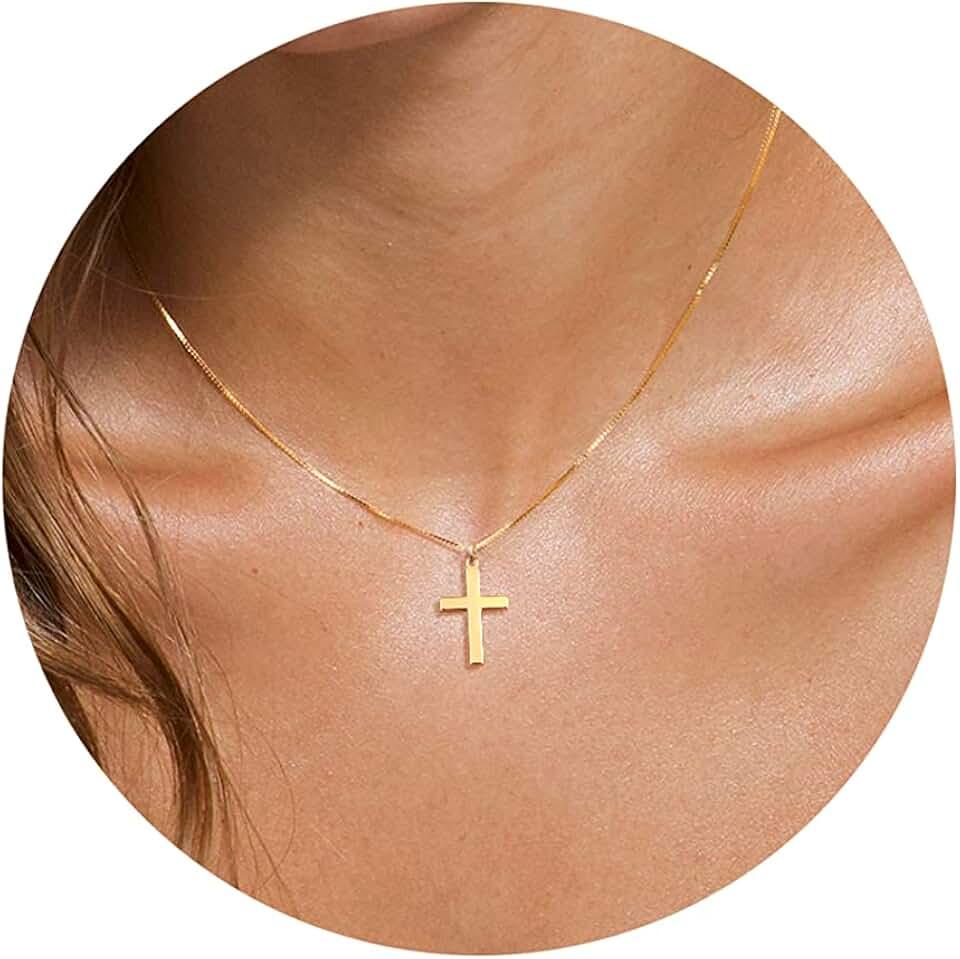 DEARMAY Dainty Cross Necklace for Women, Dainty 14k Gold Filled/Silver Cross Necklaces for Women